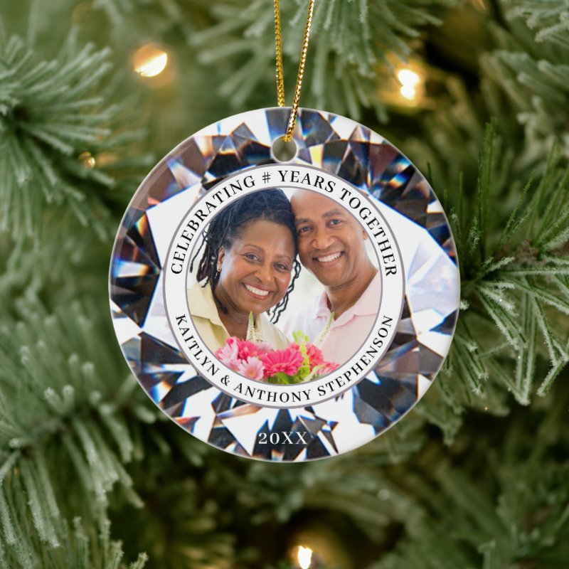 Elegant Anniversary Any Year 2 Photos Diamond Ceramic Ornament