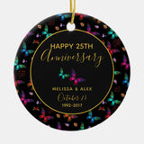 Elegant Colorful Butterflies On Black Anniversary Ceramic Ornament