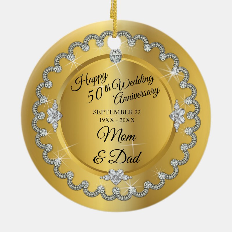 Elegant Gold Diamonds 50Th Wedding Anniversary Ceramic Ornament