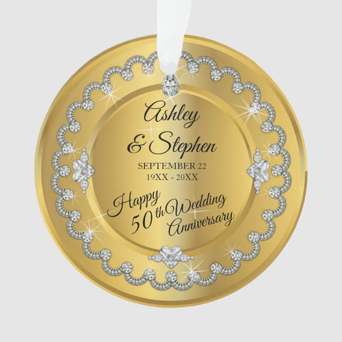Elegant Gold Diamonds 50Th Wedding Anniversary Ornament