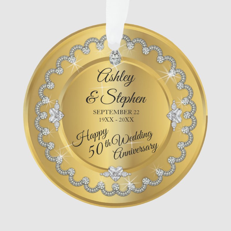 Elegant Gold Diamonds 50Th Wedding Anniversary Ornament