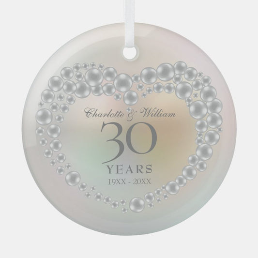 Elegant Pearl 30Th Wedding Anniversary Glass Ornament