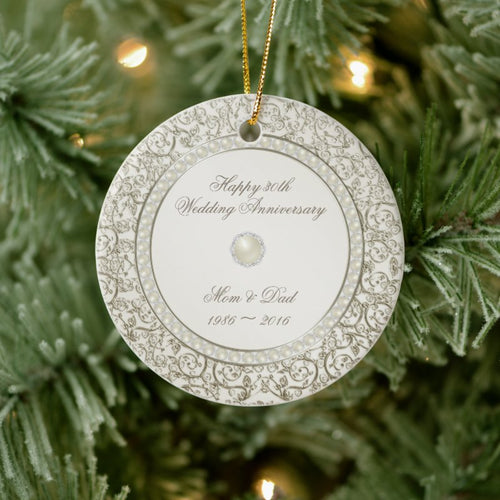 Elegant Pearl 30Th Wedding Anniversary Photo Ceramic Ornament