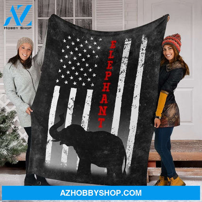 Elephant American Flag Black Fleece Blanket