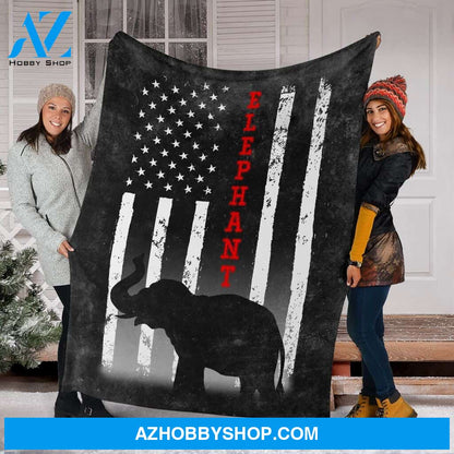 Elephant American Flag Black Fleece Blanket