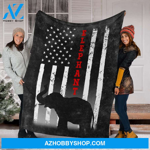 Elephant American Flag Black Fleece Blanket