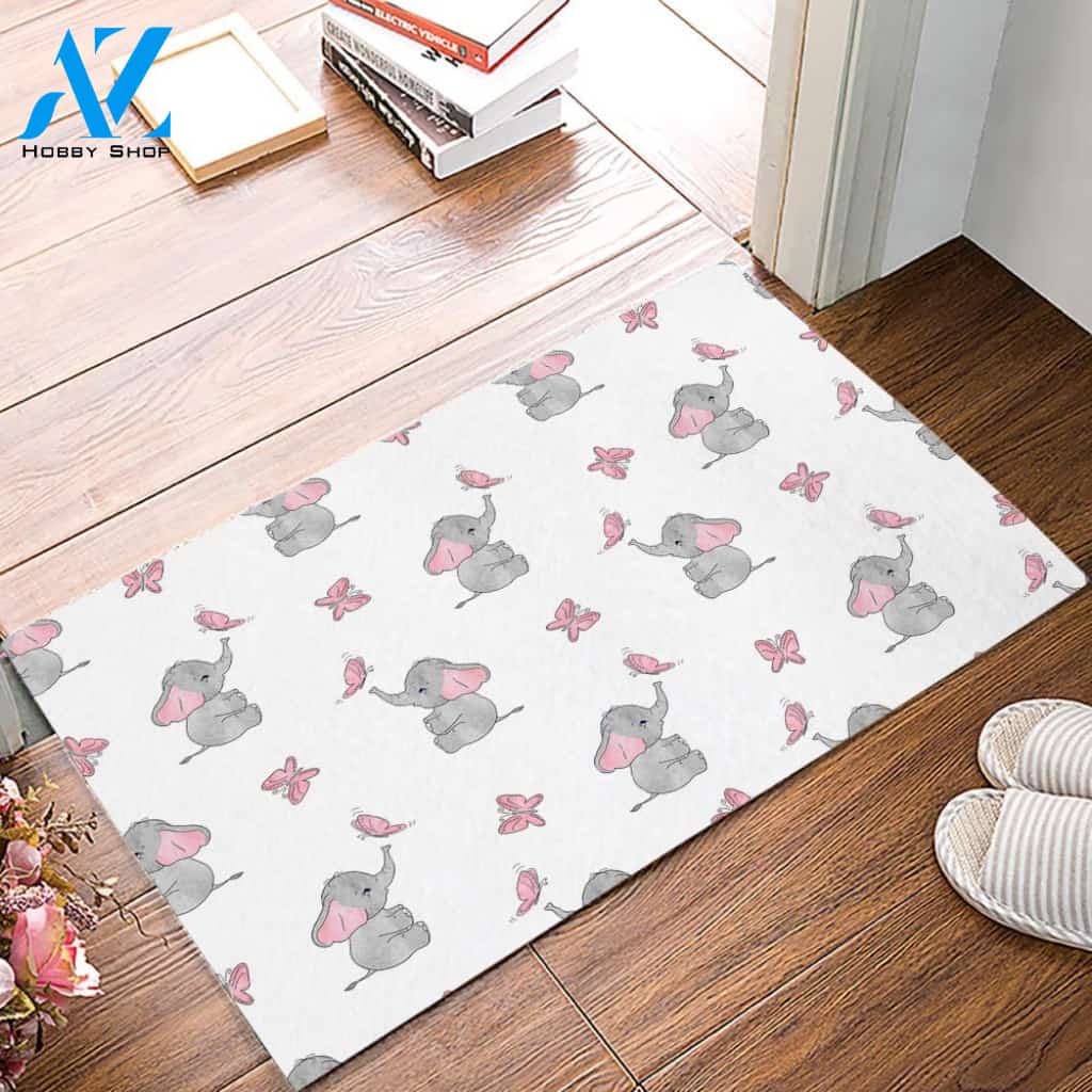 Elephant And Butterfly Doormat Welcome Mat Housewarming Gift Home Decor Funny Doormat Gift Idea For Elephant Lovers Birthday Gift