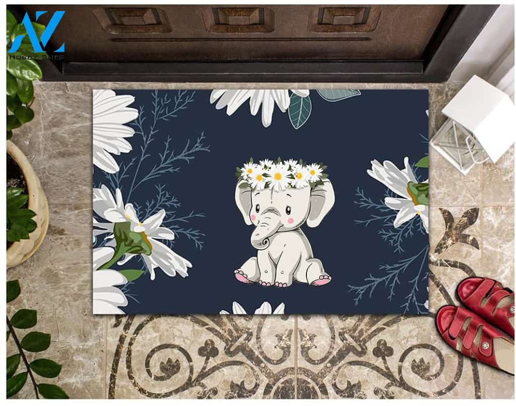 Elephant And Daisy Doormat Welcome Mat Housewarming Gift Home Decor Funny Doormat Gift Idea For Elephant Lovers Gift For Family
