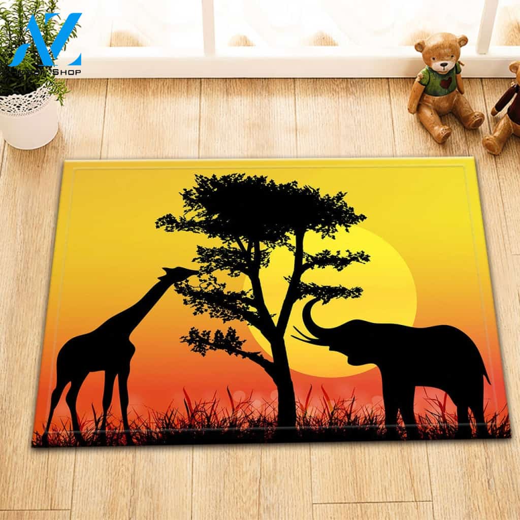 Elephant And Giraffe Doormat Welcome Mat Housewarming Gift Home Decor Funny Doormat Gift Idea For Animal Lovers Gift For Family
