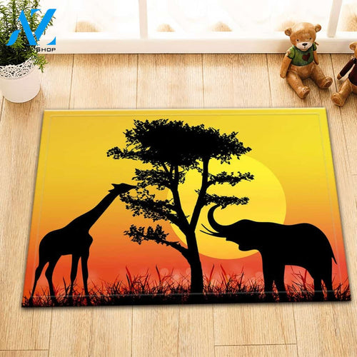 Elephant And Giraffe Doormat Welcome Mat Housewarming Gift Home Decor Funny Doormat Gift Idea For Animal Lovers Gift For Family