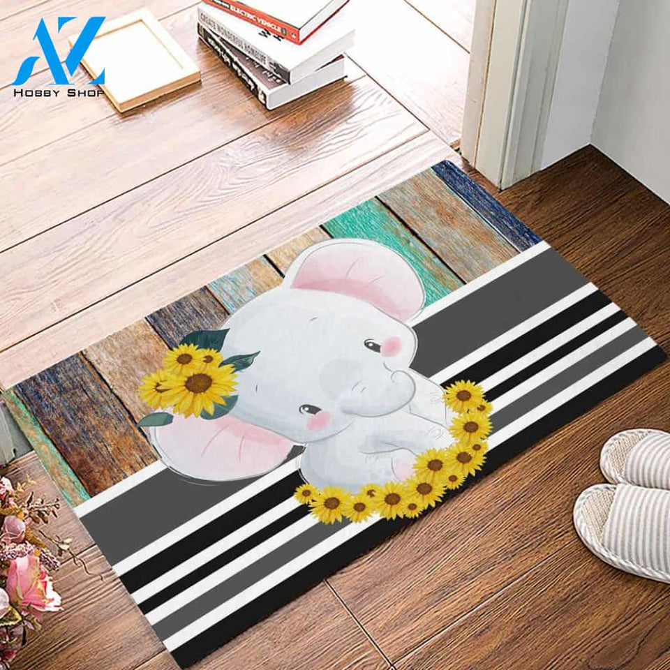 Elephant And Sunflower Doormat Welcome Mat Housewarming Gift Home Decor Funny Doormat Gift Idea For Elephant Lovers Gift For Friend Family
