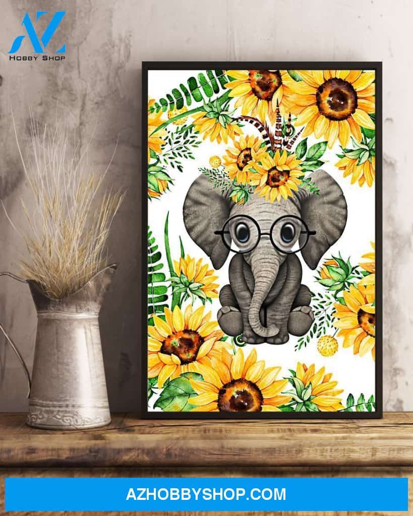 Elephant And Sunflower Vertical Canvas Wall Art, Wall Decor Visual Art