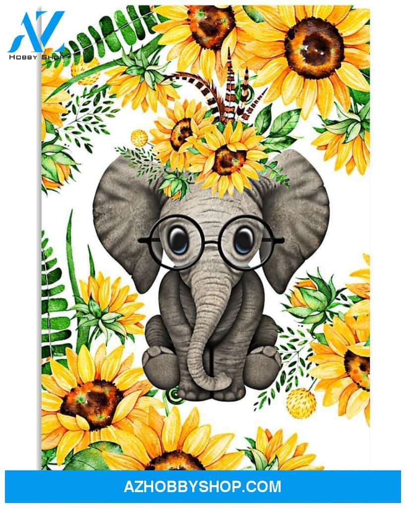 Elephant And Sunflower Vertical Canvas Wall Art, Wall Decor Visual Art