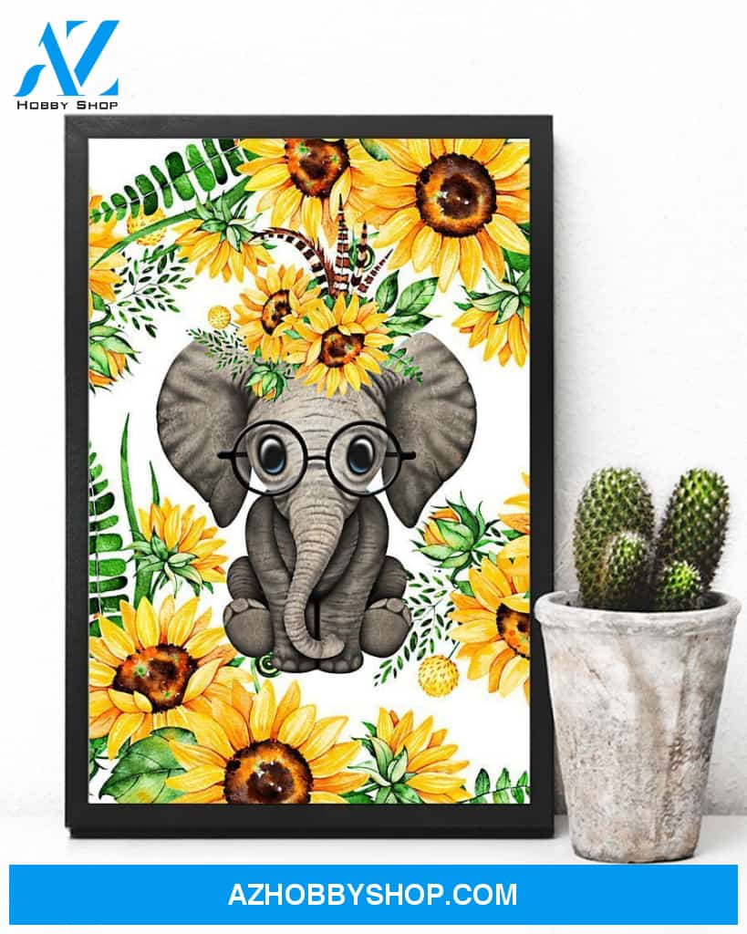 Elephant And Sunflower Vertical Canvas Wall Art, Wall Decor Visual Art
