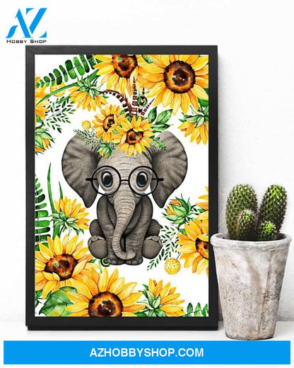Elephant And Sunflower Vertical Canvas Wall Art, Wall Decor Visual Art