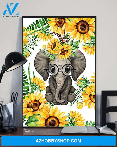Elephant And Sunflower Vertical Canvas Wall Art, Wall Decor Visual Art