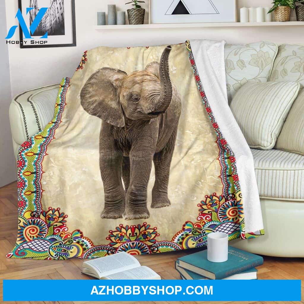 Elephant Border Colorful Flecee Blanket Gift Family