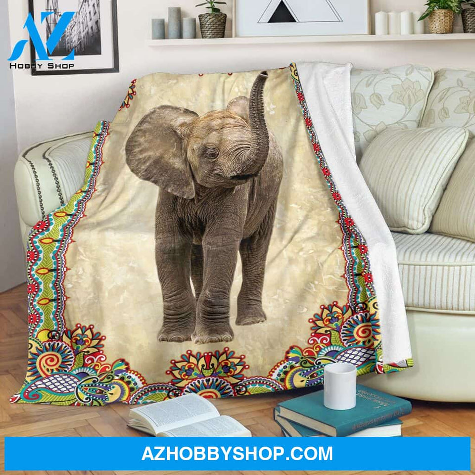 Elephant Border Colorful Flecee Blanket Gift Family