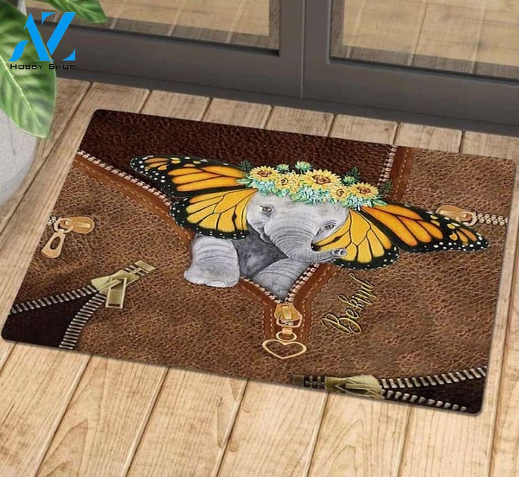 Elephant Butterfly Sunflower Zipper Leather Pattern Wildlife Lovers Doormat Floor Rug Housewarming Gift Home Living Home Decor Funny Doormat Gift Idea