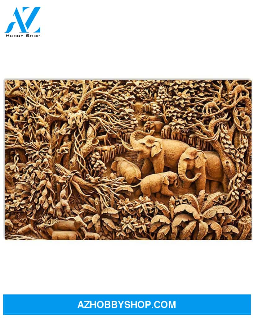 Elephant Carve Canvas Wall Art, Wall Decor Visual Art