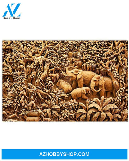 Elephant Carve Canvas Wall Art, Wall Decor Visual Art