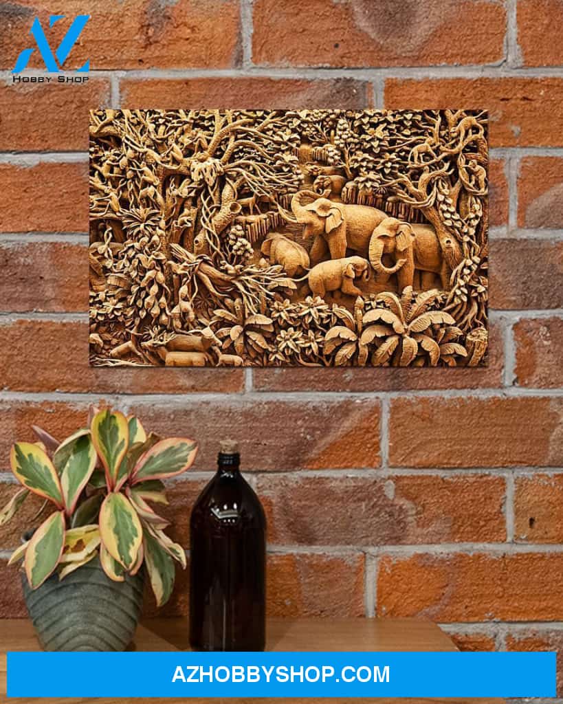 Elephant Carve Canvas Wall Art, Wall Decor Visual Art