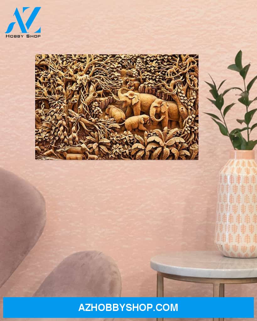 Elephant Carve Canvas Wall Art, Wall Decor Visual Art