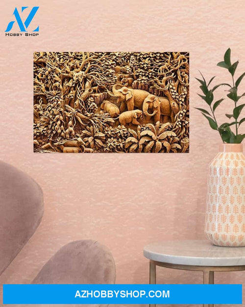Elephant Carve Canvas Wall Art, Wall Decor Visual Art