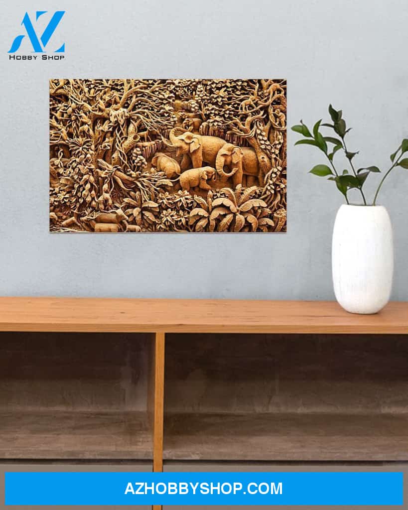 Elephant Carve Canvas Wall Art, Wall Decor Visual Art