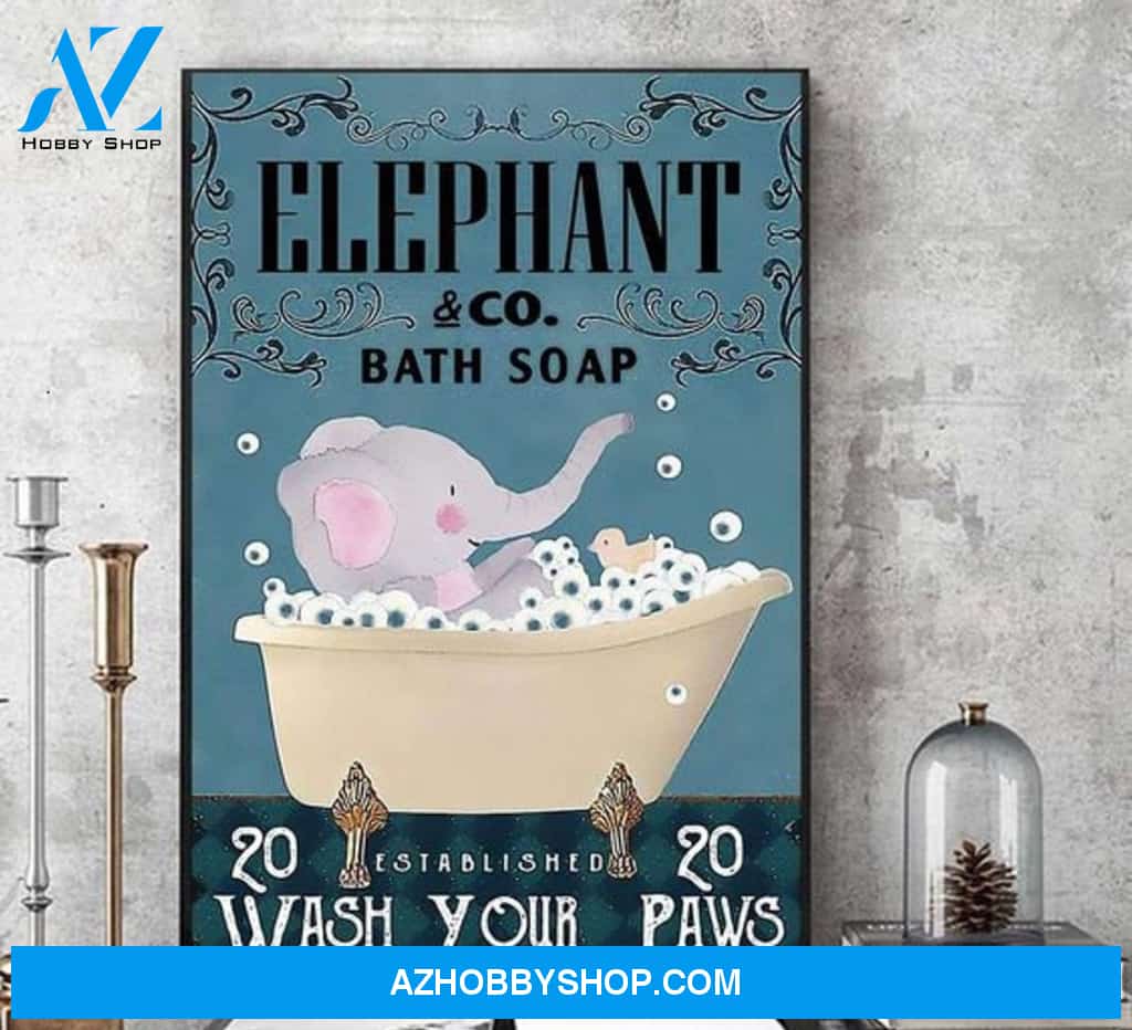 Elephant Co Bath Soap Canvas, Wash Your Paws Canvas And Poster, Wall Decor Visual Art