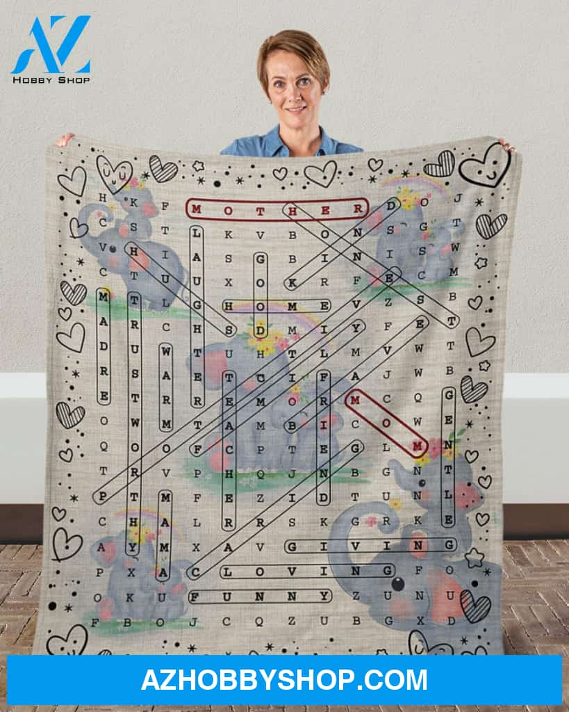Elephant Crossword Giving Loving For Mom Blanket Gift for Mom Birthday Gift Home Decor Bedding Couch Sofa Soft and Comfy Cozy
