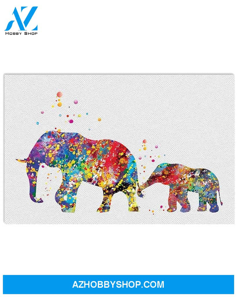 Elephant Family Colorful Art Canvas Prints, Wall Decor Visual Art