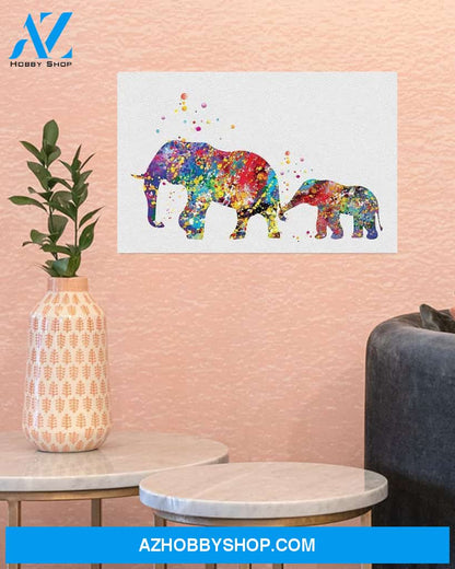 Elephant Family Colorful Art Canvas Prints, Wall Decor Visual Art