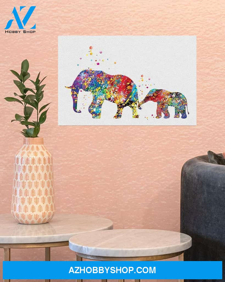 Elephant Family Colorful Art Canvas Prints, Wall Decor Visual Art