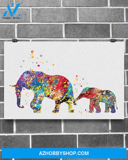 Elephant Family Colorful Art Canvas Prints, Wall Decor Visual Art
