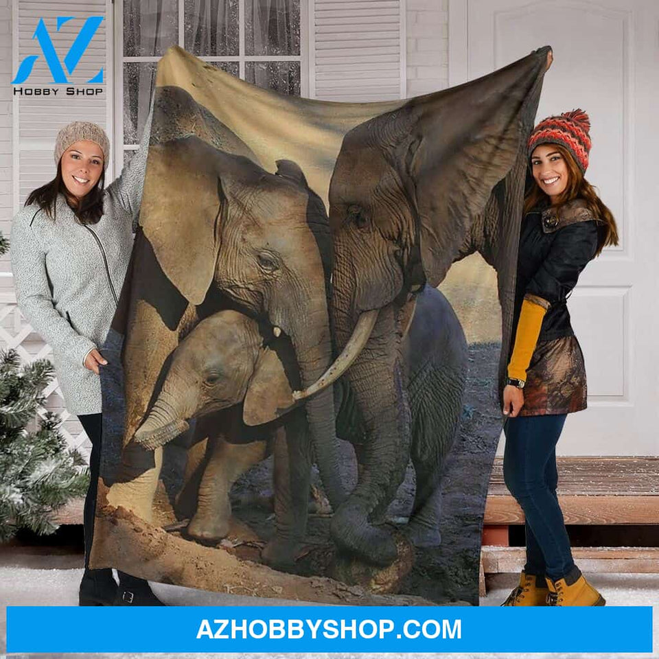 Elephant Family Fleece Blanket