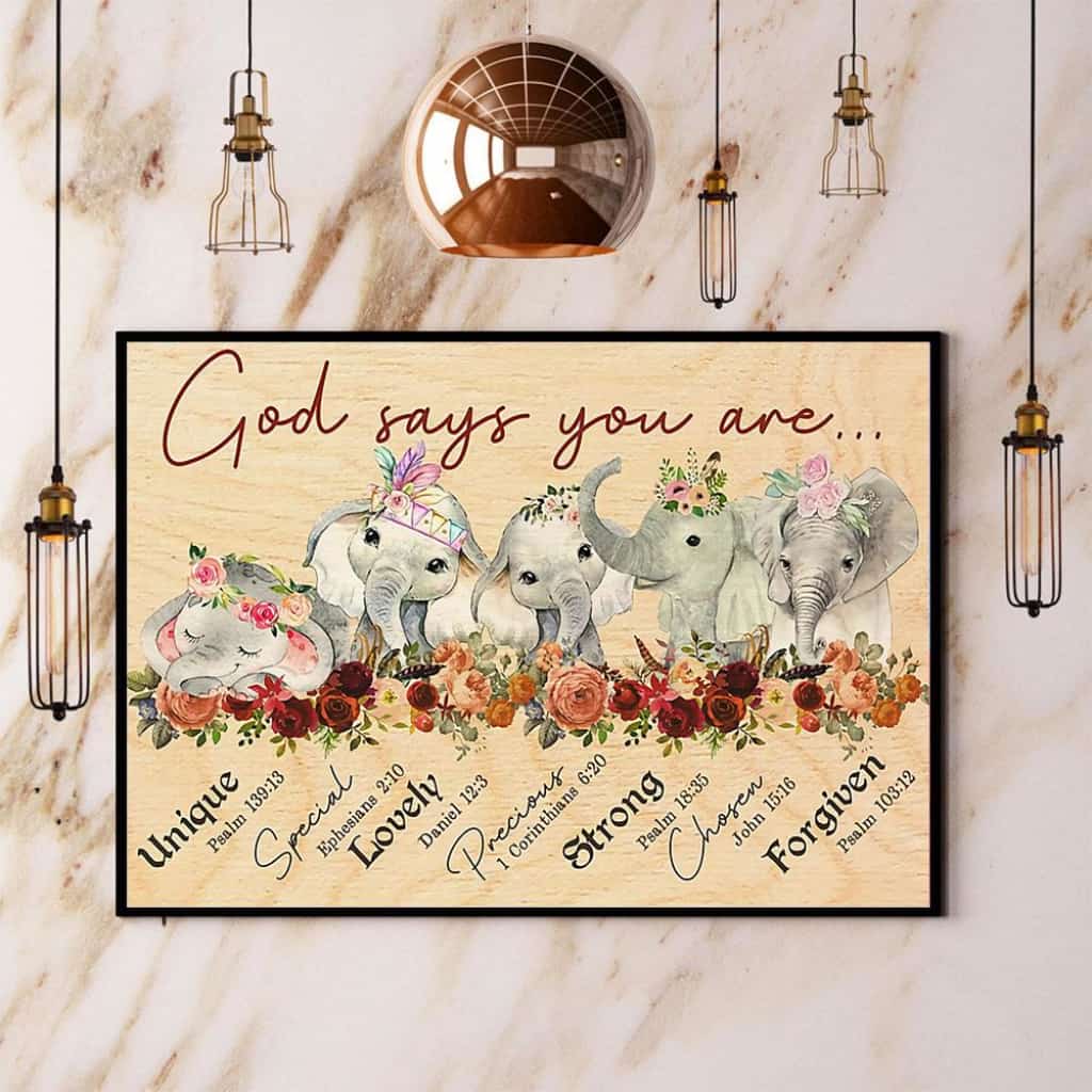 Elephant Flower God Says You Are Unique Special Lovely Paper Poster No Frame Matte Canvas Wall Decor