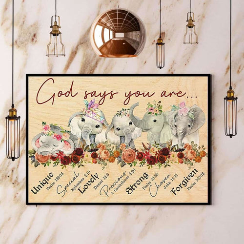Elephant Flower God Says You Are Unique Special Lovely Paper Poster No Frame Matte Canvas Wall Decor