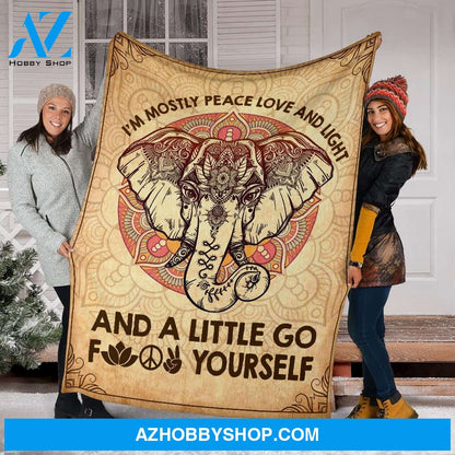 Elephant I'M Mostly Peace Love Fleece Blanket