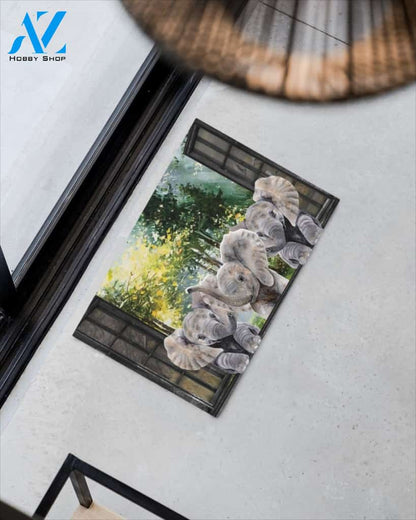 Elephant In Garden Window Funny Doormat Gift For Elephant Lovers Home Decor Warm House Gift Welcome Mat, Birthday Gift