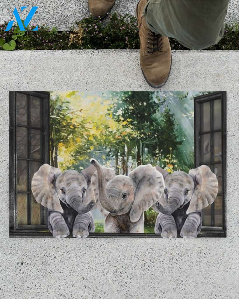 Elephant In Spring Garden Window Indoor And Outdoor Doormat Gift For Elephant Lovers Birthday Gift Decor Warm House Gift Welcome Mat