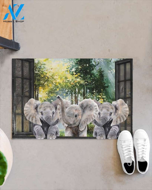 Elephant In Spring Garden Window Indoor And Outdoor Doormat Gift For Elephant Lovers Birthday Gift Decor Warm House Gift Welcome Mat