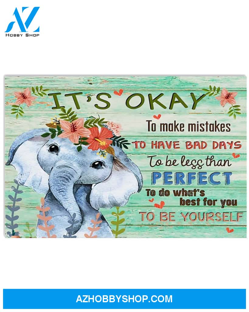 Elephant It's Okay To Be Less Than Perfect Art Canvas,Wall Decor Visual Art