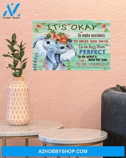 Elephant It's Okay To Be Less Than Perfect Art Canvas,Wall Decor Visual Art