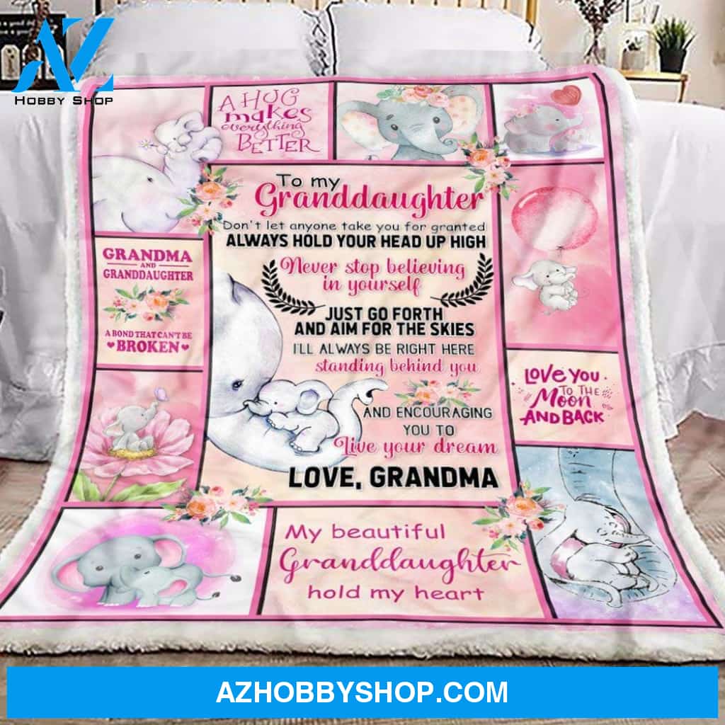 Elephant Letter Grandma Pink Fleece Blanket Gift for Grandma