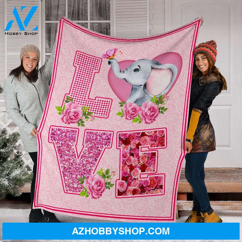 Elephant Love Rose Pink Fleece Blanket