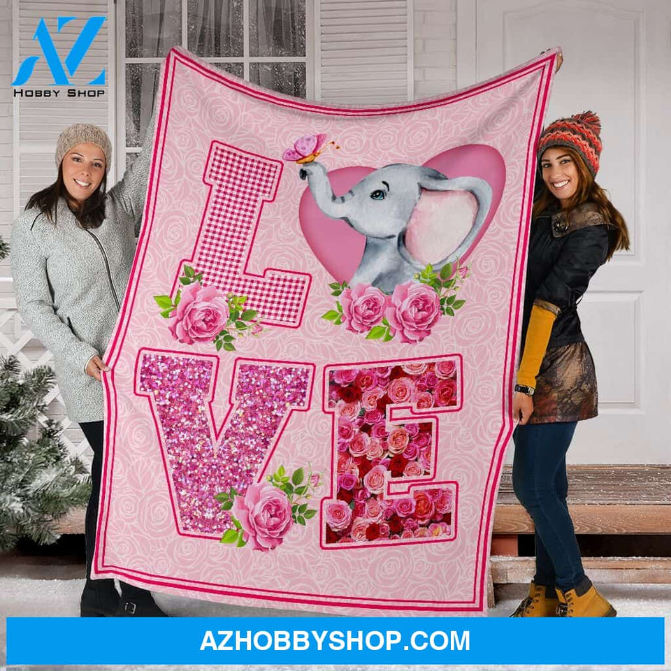 Elephant Love Rose Pink Fleece Blanket