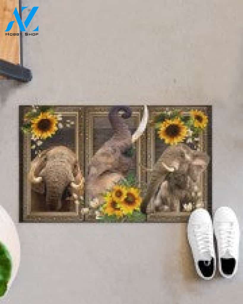 Elephant Lovely Sunflowers Gift For You Doormat