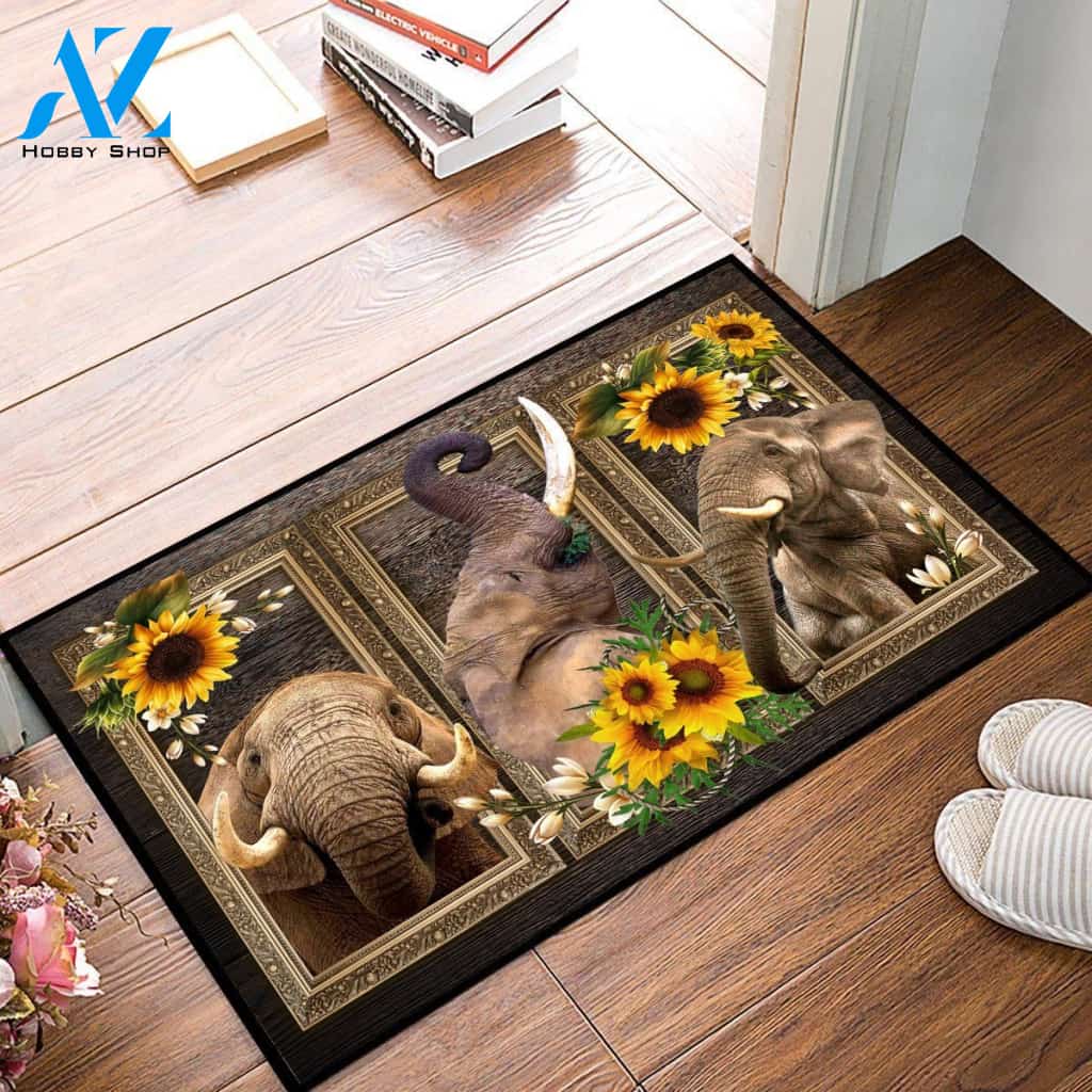 Elephant Lovely sunflowers gift for you | Welcome Mat | House Warming Gift