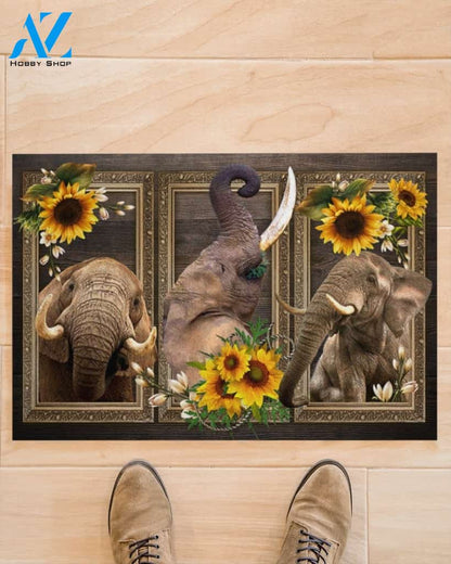 Elephant Lovely Sunflowers Indoor And Outdoor Doormat Gift For Elephant Lovers Birthday Gift Decor Warm House Gift Welcome Mat